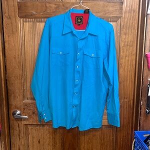 Men’s turquoise western button-down, long sleeve collar shirt, XL